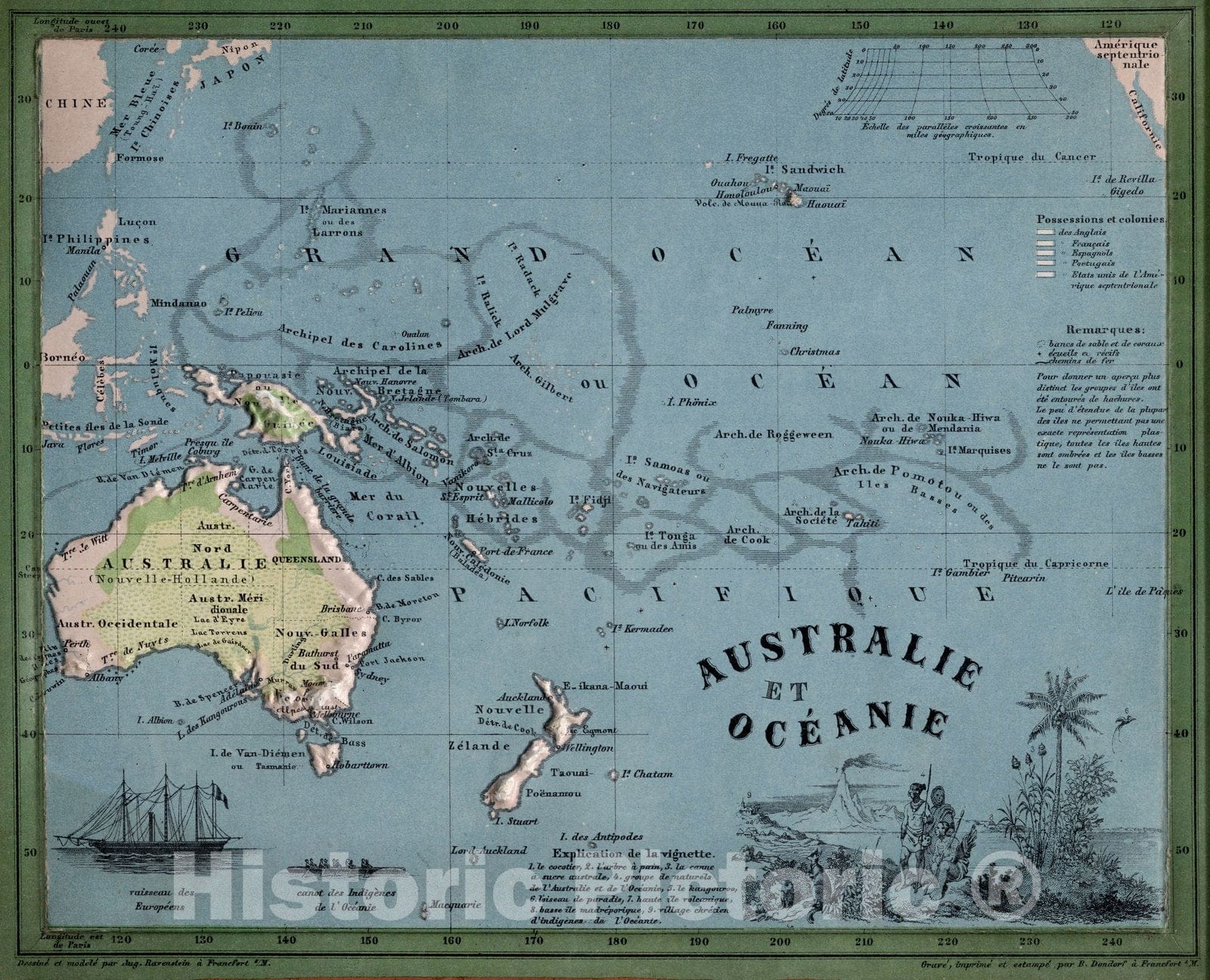 Historic Map : Australia, OceaniaAustralie et Oceanie 1865 v1 , Vintage Wall Art