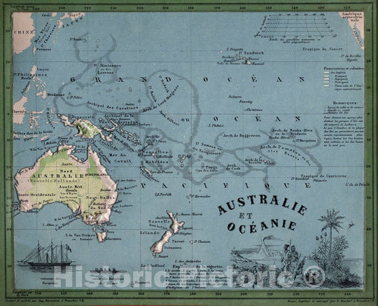 Historic Map : Australia, OceaniaAustralie et Oceanie 1865 v1 , Vintage Wall Art