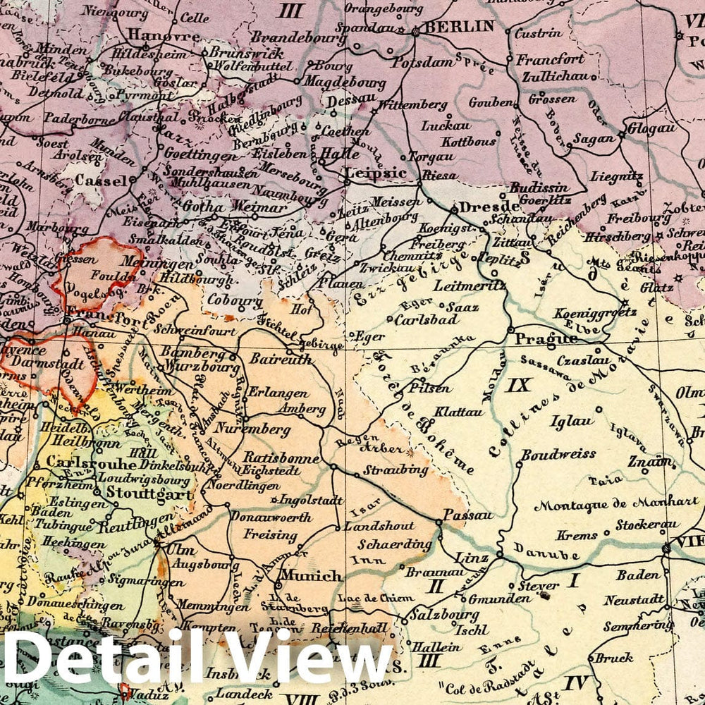 Historic Map : Germany,Allemagne Les royaumes de Neerlande et de Belgique Confederation Suisse 1865 v1 , Vintage Wall Art