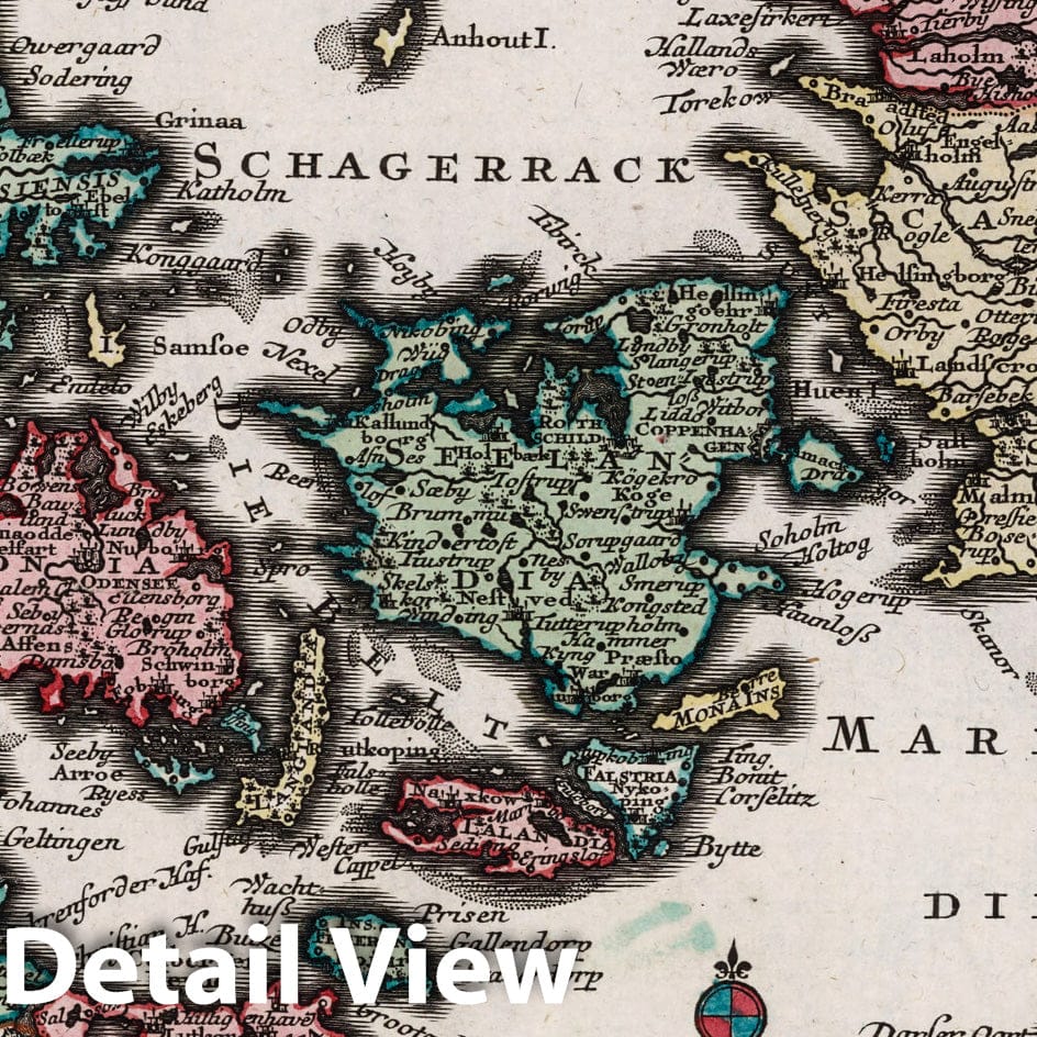 Historic Map : Denmark,Daniae Reg. cum Ducatu Holsatiae et Slesvici 1744 , Vintage Wall Art