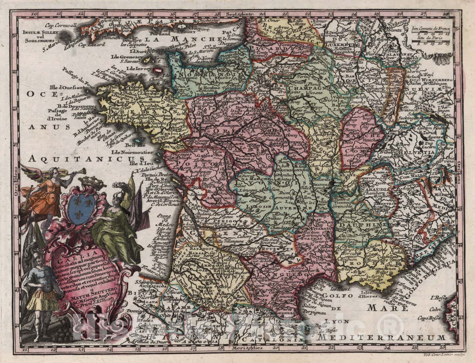 Historic Map : France,Gallia 1744 , Vintage Wall Art