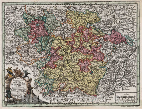 Historic Map : France, Mappa Geographica, in qua Ducatus Lotharingiae Et Bar ut et Episcopatuum Metens, 1744 , Vintage Wall Art