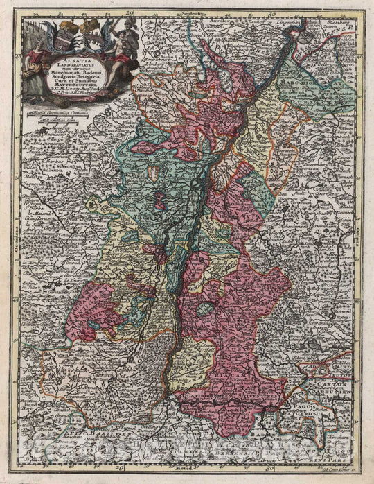 Historic Map : France,Alsatia Landgraviatus cum utroque Marchionatu Badensi, Sundgovia, Brisgovia 1744 , Vintage Wall Art