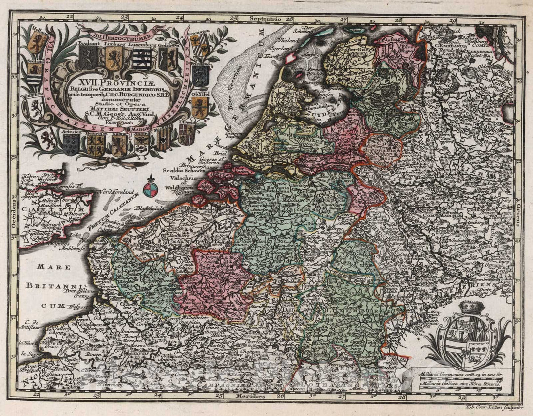 Historic Map : Netherlands,XVII. Provinciae Belgii sive Germaniae Inferioris prise. temporib. Burgundico S.R.I. 1744 , Vintage Wall Art