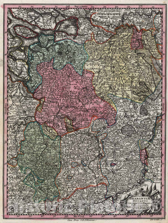 Historic Map : Netherlands,Brabantiae ducatus cum adjacentibus provinciis 1744 , Vintage Wall Art