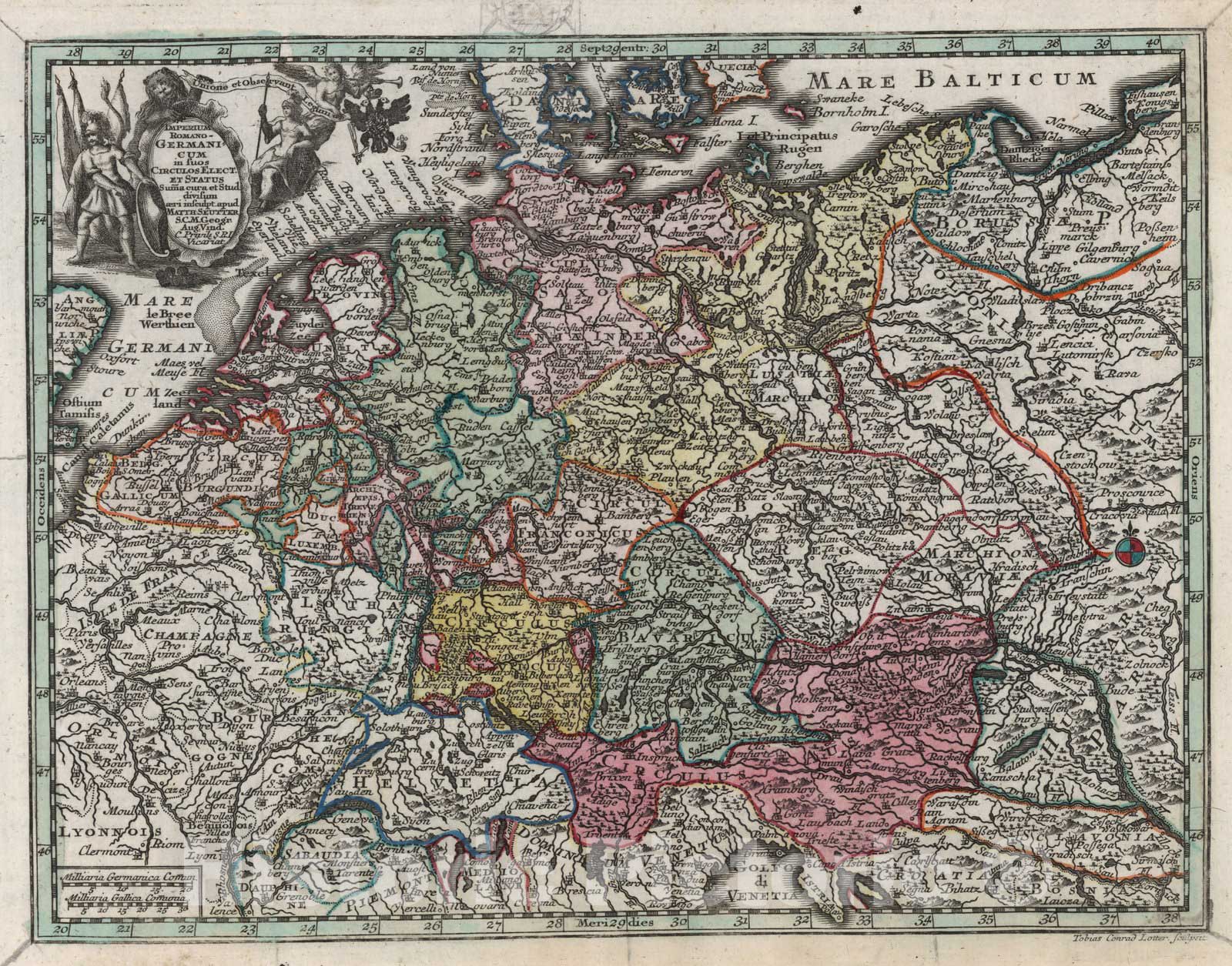 Historic Map : Germany,Imperium Romano-Germanicum 1744 , Vintage Wall Art