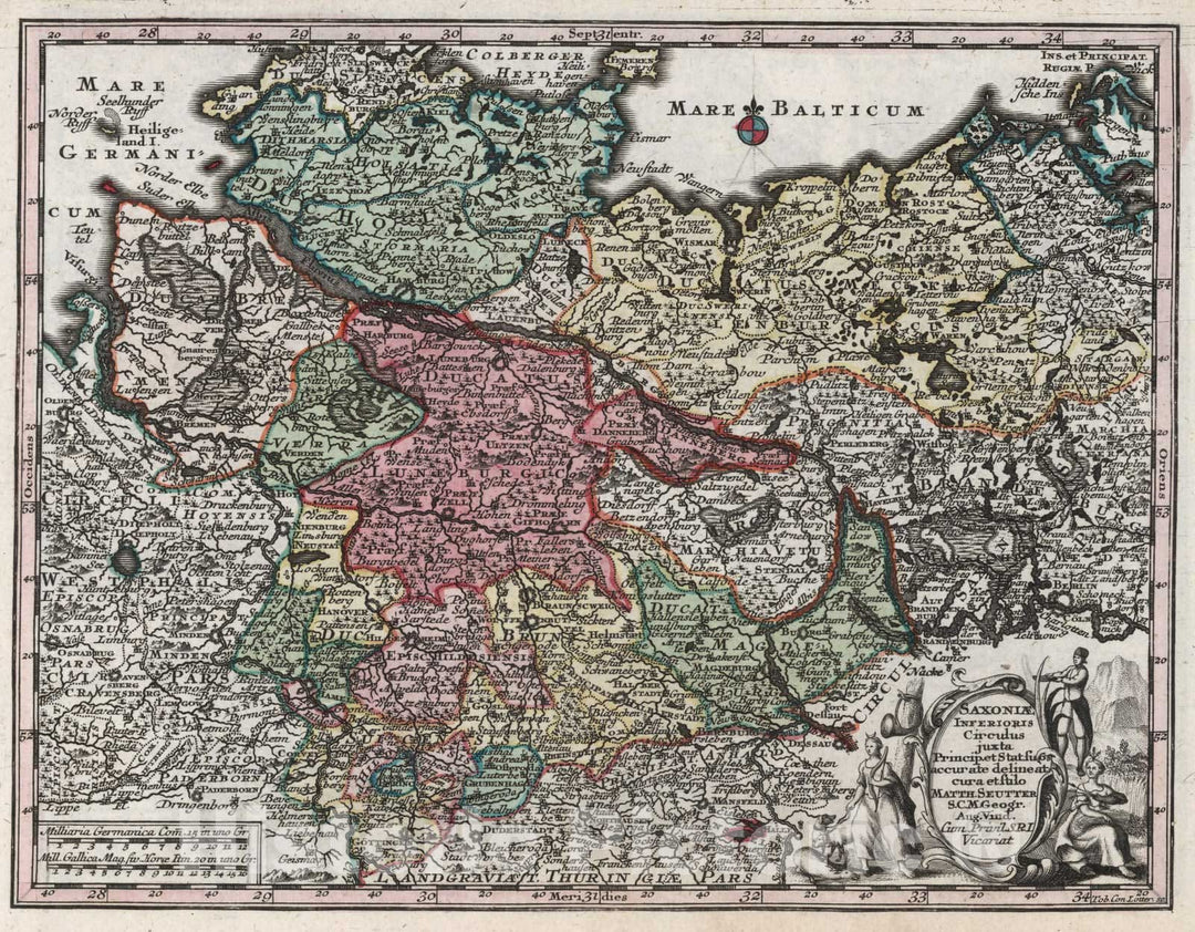 Historic Map : Germany, Saxony , GermanySaxoniae Inferioris Circulus 1744 , Vintage Wall Art