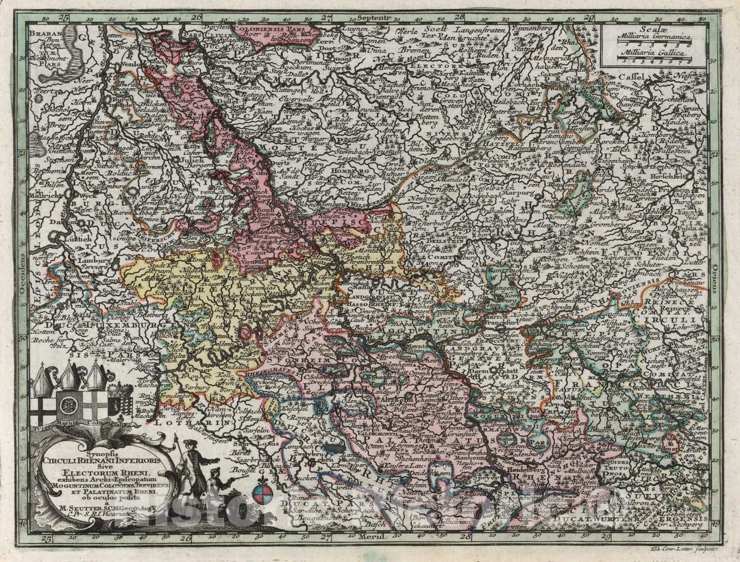 Historic Map : Germany, Rhine River ValleySynopsis Circuli Rhenani Inferioris Sive Electorum Rheni 1744 , Vintage Wall Art