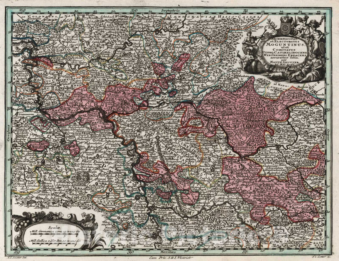 Historic Map : Germany,Archiepiscopat. et Electoratus Moguntinus 1744 , Vintage Wall Art