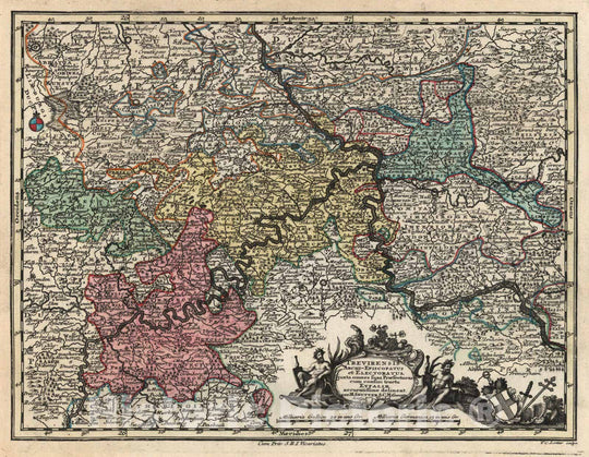 Historic Map : Germany, Rhine River ValleyTrevirensis Archi-Episcopatus et Electoratus 1744 , Vintage Wall Art