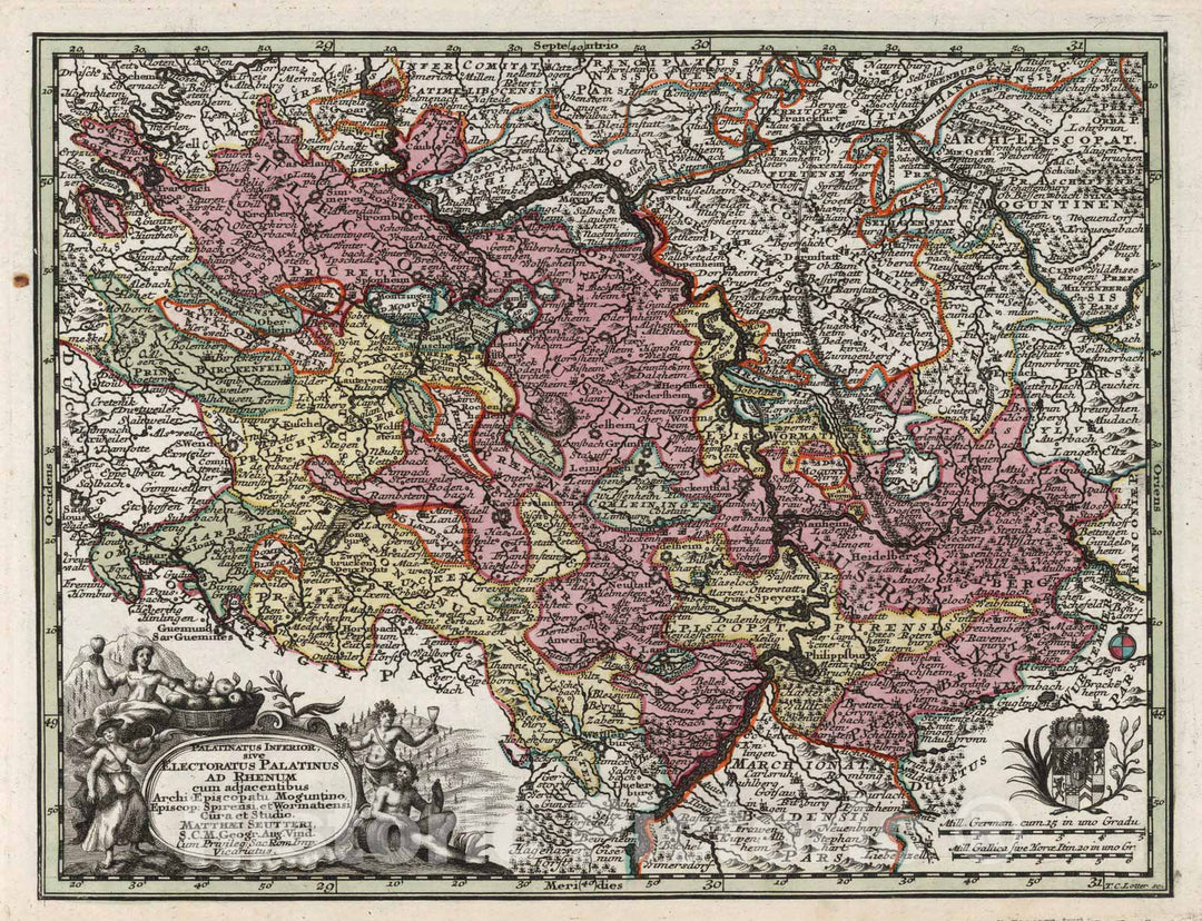 Historic Map : Germany,Palatinatus Inferior 1744 , Vintage Wall Art