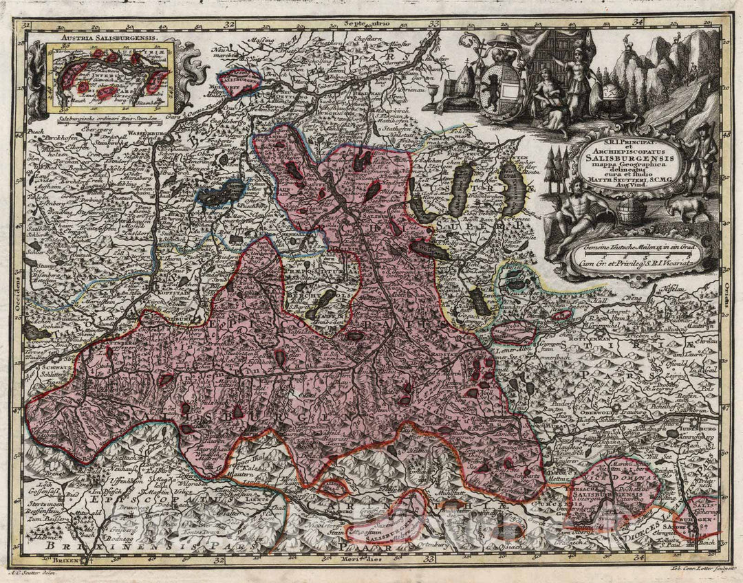 Historic Map : Germany,S.R.J. Principat et Archiepiscopatus Salisburgensis 1744 , Vintage Wall Art