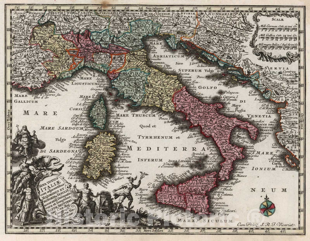 Historic Map : Italy,Nova Totius Italiae 1744 , Vintage Wall Art