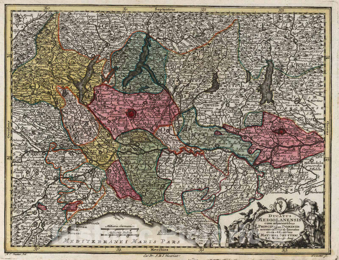 Historic Map : Italy,Ducatus Mediolanensis 1744 , Vintage Wall Art