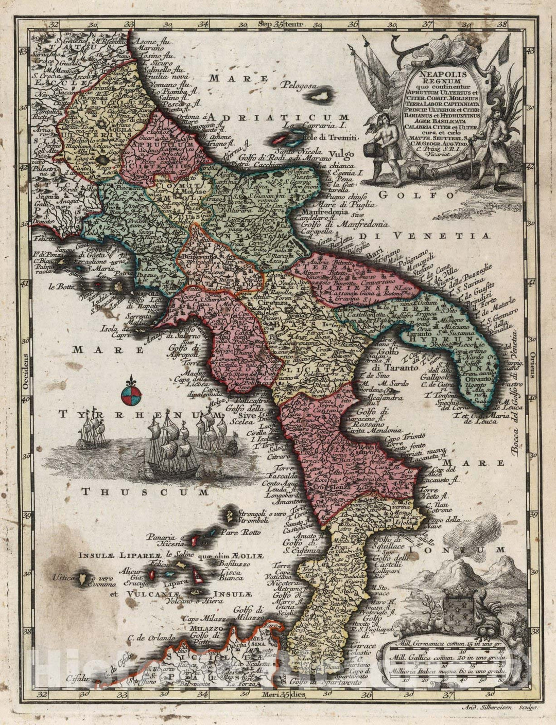 Historic Map : Italy,Neapolis Regnum 1744 , Vintage Wall Art