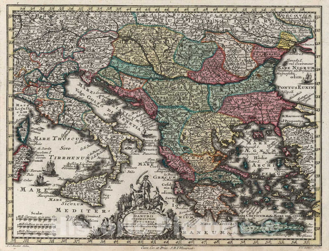 Historic Map : Hungary,Novissima Tab[ula] Danubii 1744 , Vintage Wall Art