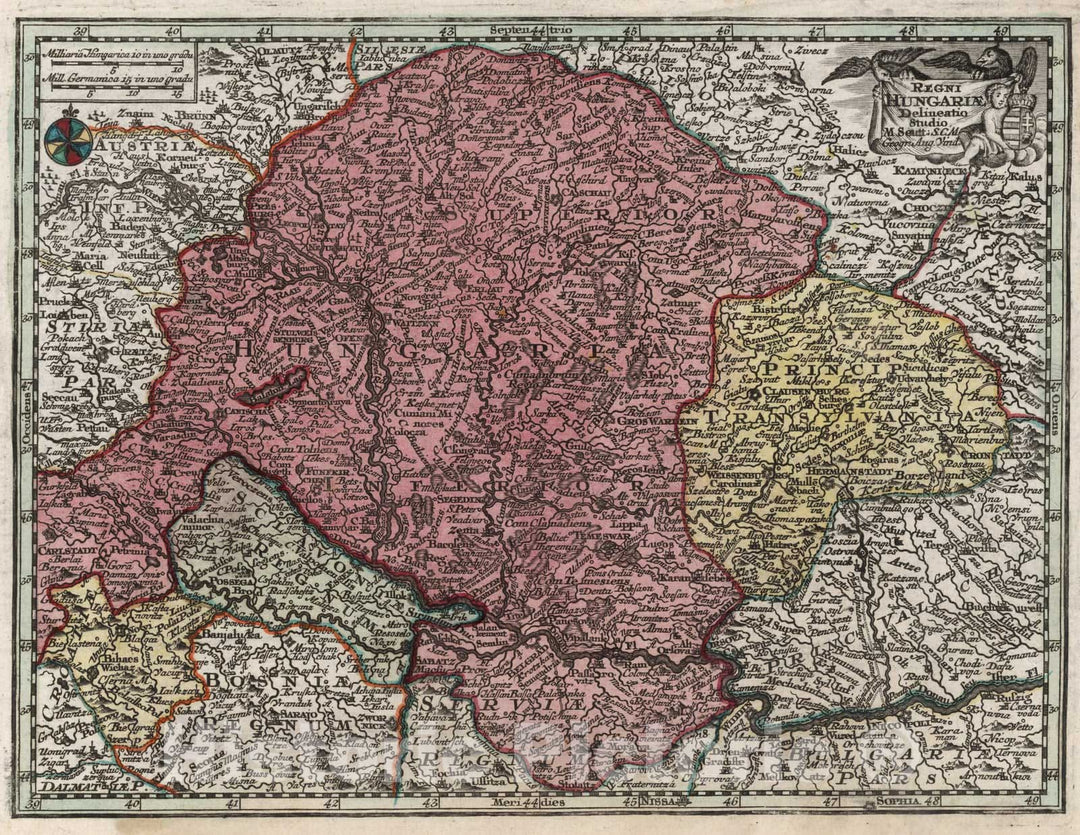 Historic Map : Hungary,Regni Hungariae Delineatio 1744 , Vintage Wall Art