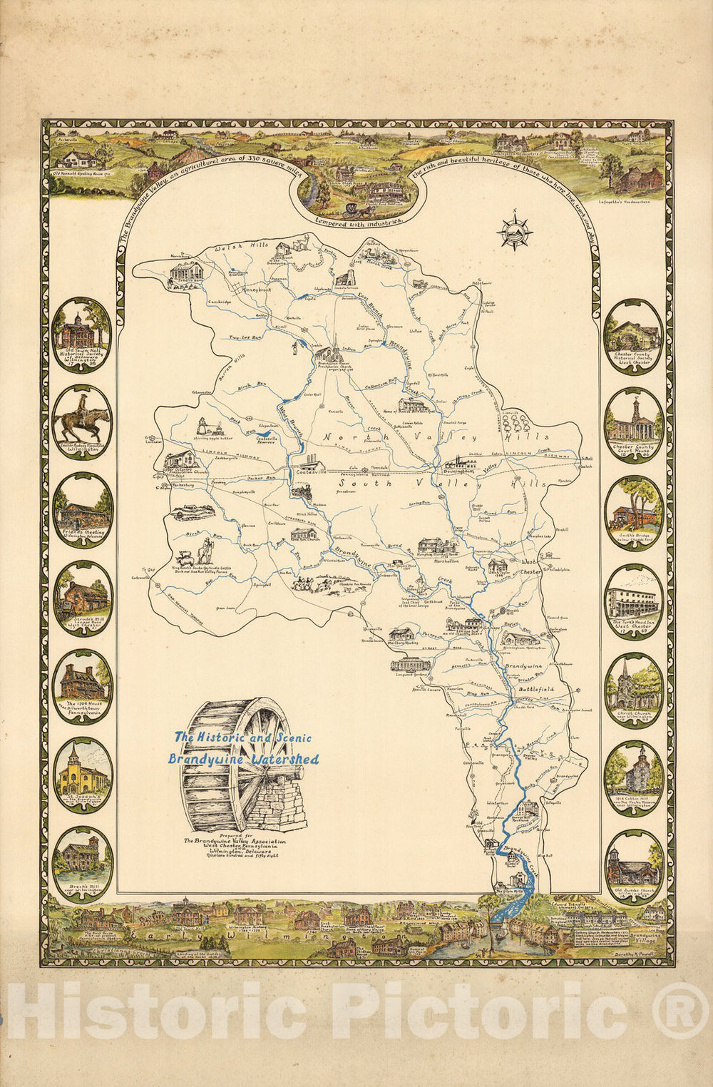 Historic Map - The historic and scenic Brandywine watershed 1958 - Vintage Wall Art