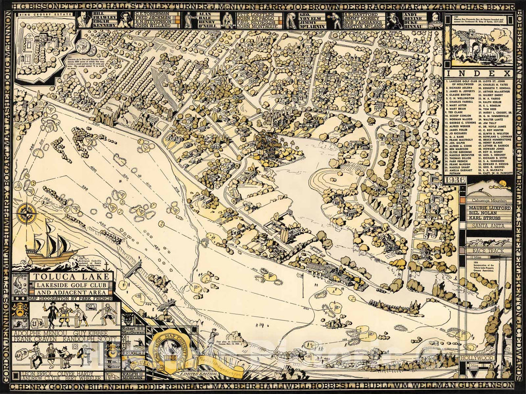 Historic Map - Toluca Lake : Lakeside golf Club and adjacent area 1936 - Vintage Wall Art