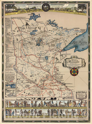 Historical map of the state of Minnesota : (the land of the cloud-tinted water), 1931 - Vintage Wall Art