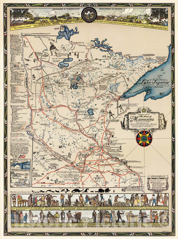 Historical map of the state of Minnesota : (the land of the cloud-tinted water), 1931 - Vintage Wall Art