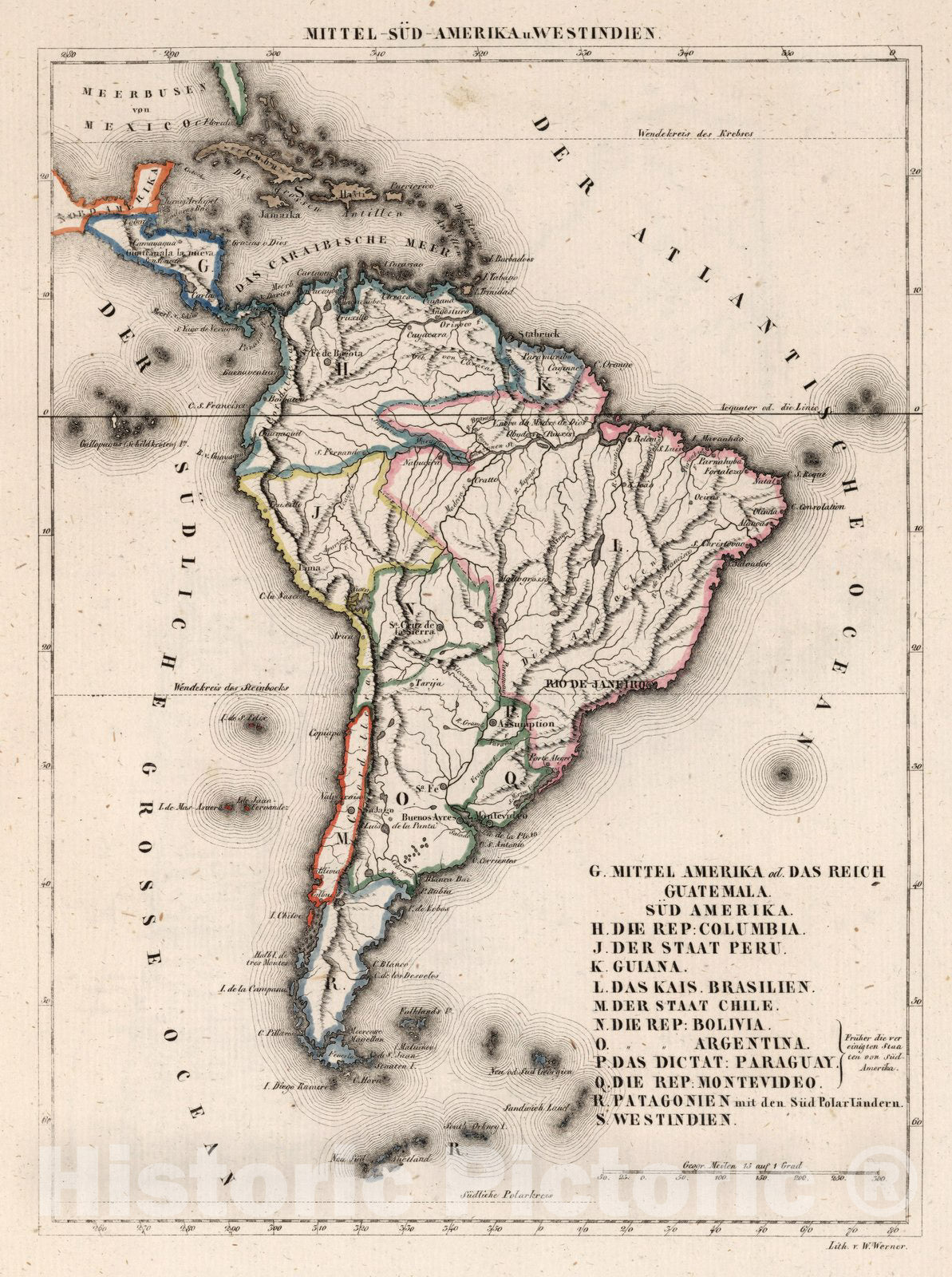 Historic Map : West Indies, South America Mittel-Sud-Amerika u. Westindien 1830 , Vintage Wall Art