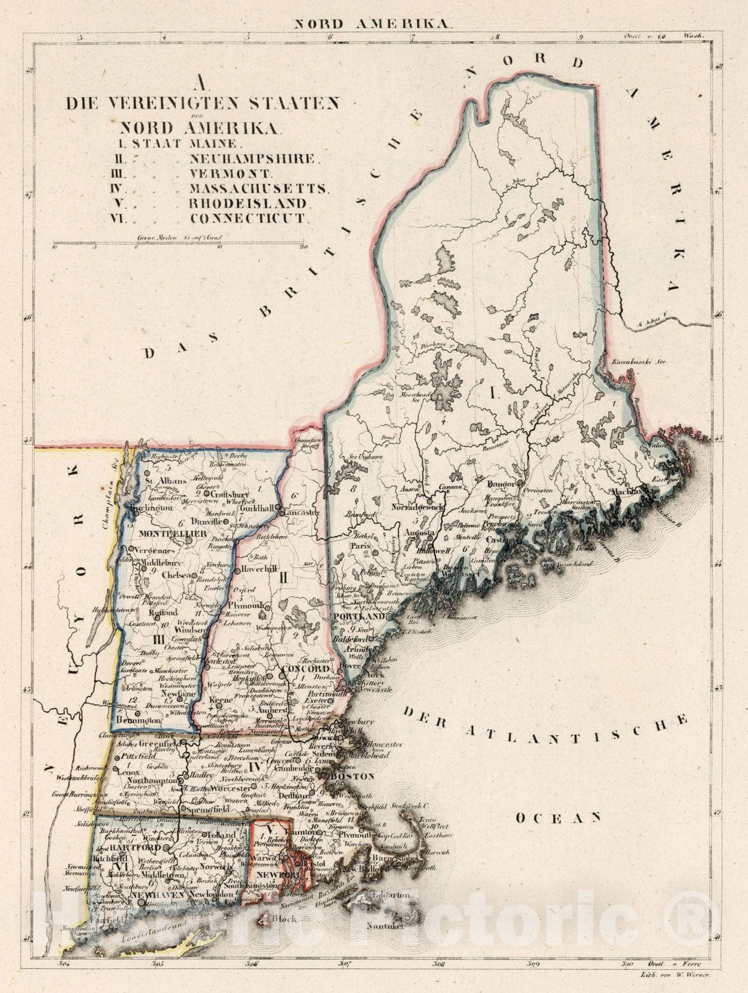 Historic Map : United States, New England A. Die Vereinigten Staaten von Nord Amerika 1830 v1 , Vintage Wall Art