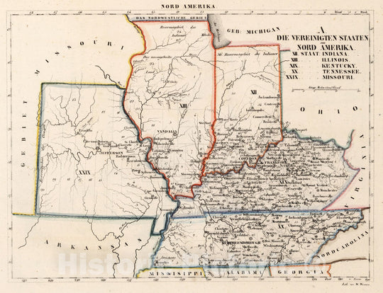 Historic Map : United States, U.S. Mid West, A. Die Vereinigten Staaten von Nord Amerika 1830 v4 , Vintage Wall Art