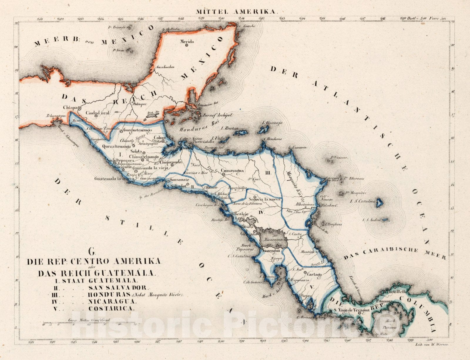 Historic Map : Guatemala, , Central America G. Die rep: Centro Amerika oder Reich Guatemala 1830 , Vintage Wall Art