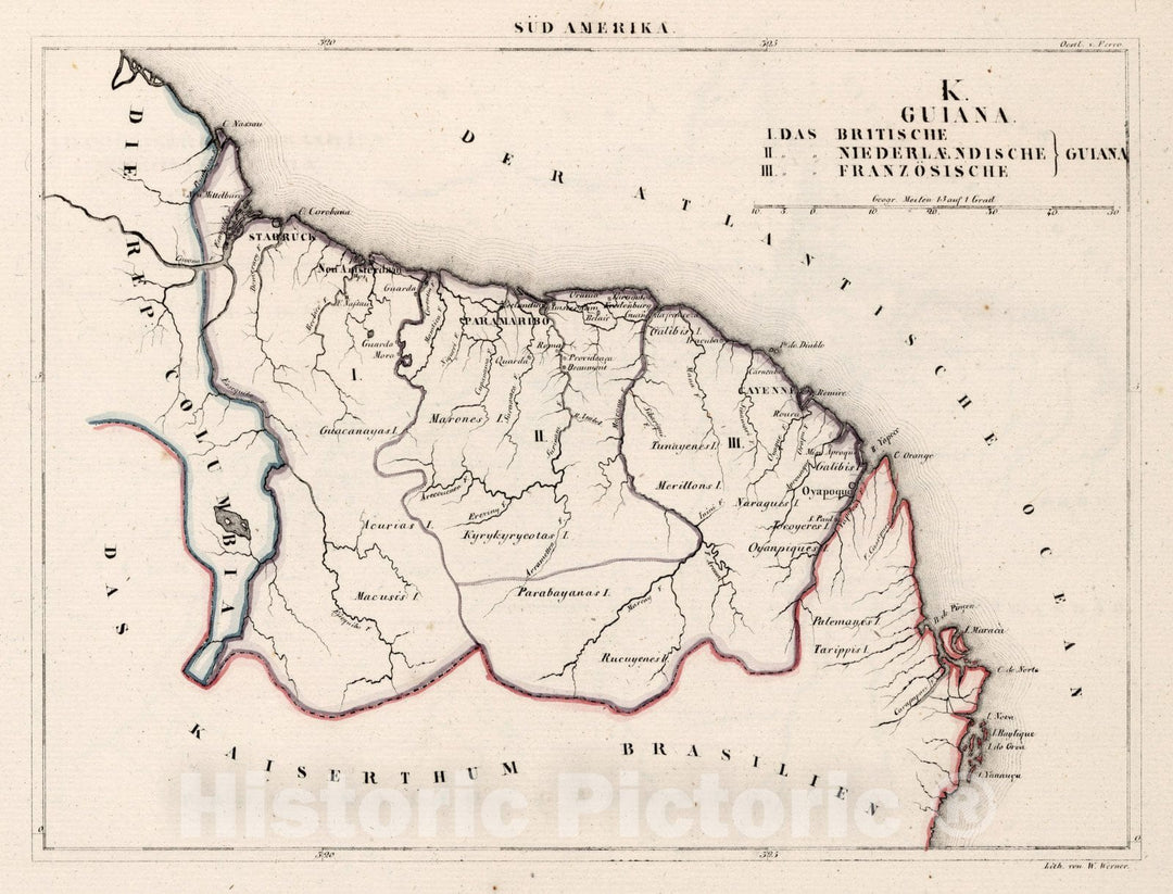 Historic Map : Guiana, , South America K. Guiana 1830 , Vintage Wall Art