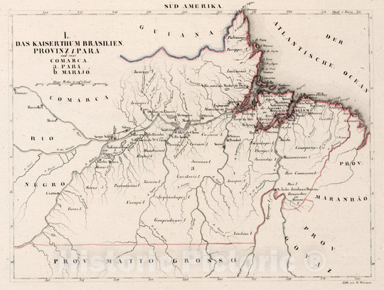 Historic Map : Brazil, , South America L. Das kaiserthum Brasilien. Provinz 1. Para und zwar Comarca. a. Para. b. Marajo 1830 , Vintage Wall Art