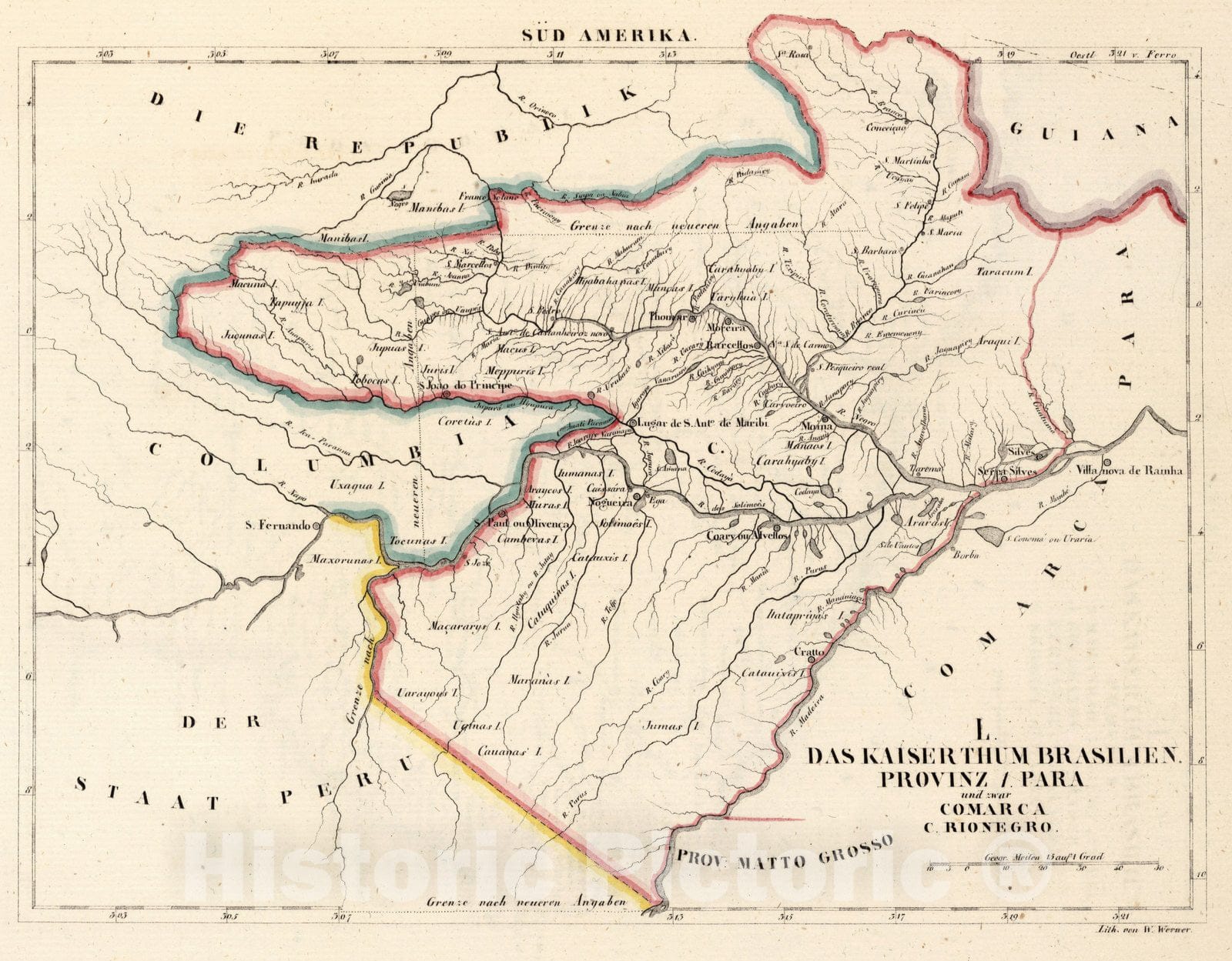 Historic Wall Map : Brazil, , South America L. Das kaiserthum Brasilien. Provinz 1. Para und zwar Comarca. c. Rionegro 1830 , Vintage Wall Art