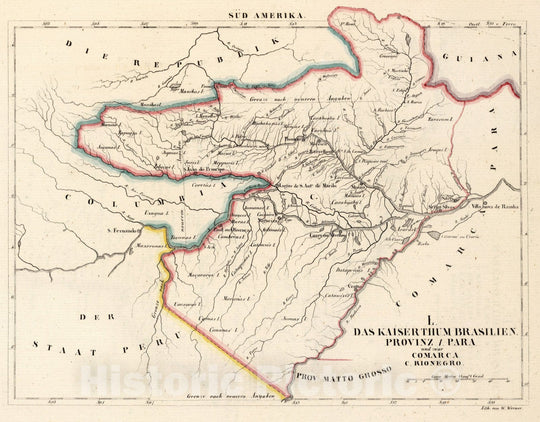 Historic Wall Map : Brazil, , South America L. Das kaiserthum Brasilien. Provinz 1. Para und zwar Comarca. c. Rionegro 1830 , Vintage Wall Art