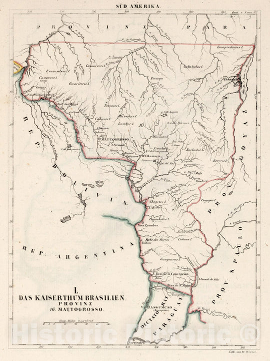 Historic Map : Brazil, , South America L. Das kaiserthum Brasilien. Provinz 16. Mattogrosso 1830 , Vintage Wall Art