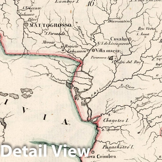 Historic Map : Brazil, , South America L. Das kaiserthum Brasilien. Provinz 16. Mattogrosso 1830 , Vintage Wall Art