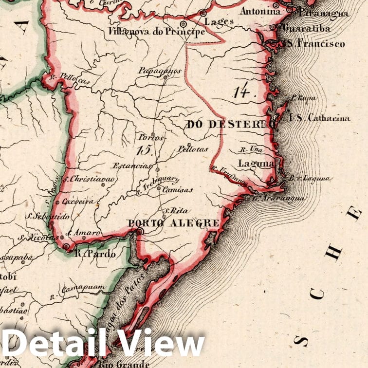 Historic Wall Map : Brazil, , South America L. Das kaiserthum Brasilien. Provinz 13-14, 15, 19. Q. Die Rep. Montevideo 1830 , Vintage Wall Art