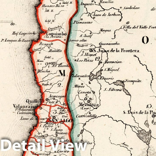 Historic Map : Chile, , South America M. Der staat Chile. Distrikt 1-9. O. Die Rep. Argentina. Provinz 2-3, 5-6, 9-10, 12-5. 1830 , Vintage Wall Art