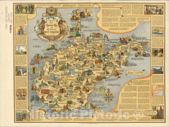 Historic Map : A romance map of State of West Virginia. Drawn by M. Bridgewater, 1938 - Vintage Wall Art