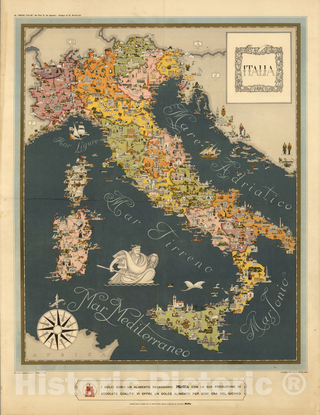 Historic Wall Map : Italy, Italia. 1938 , Vintage Wall Art