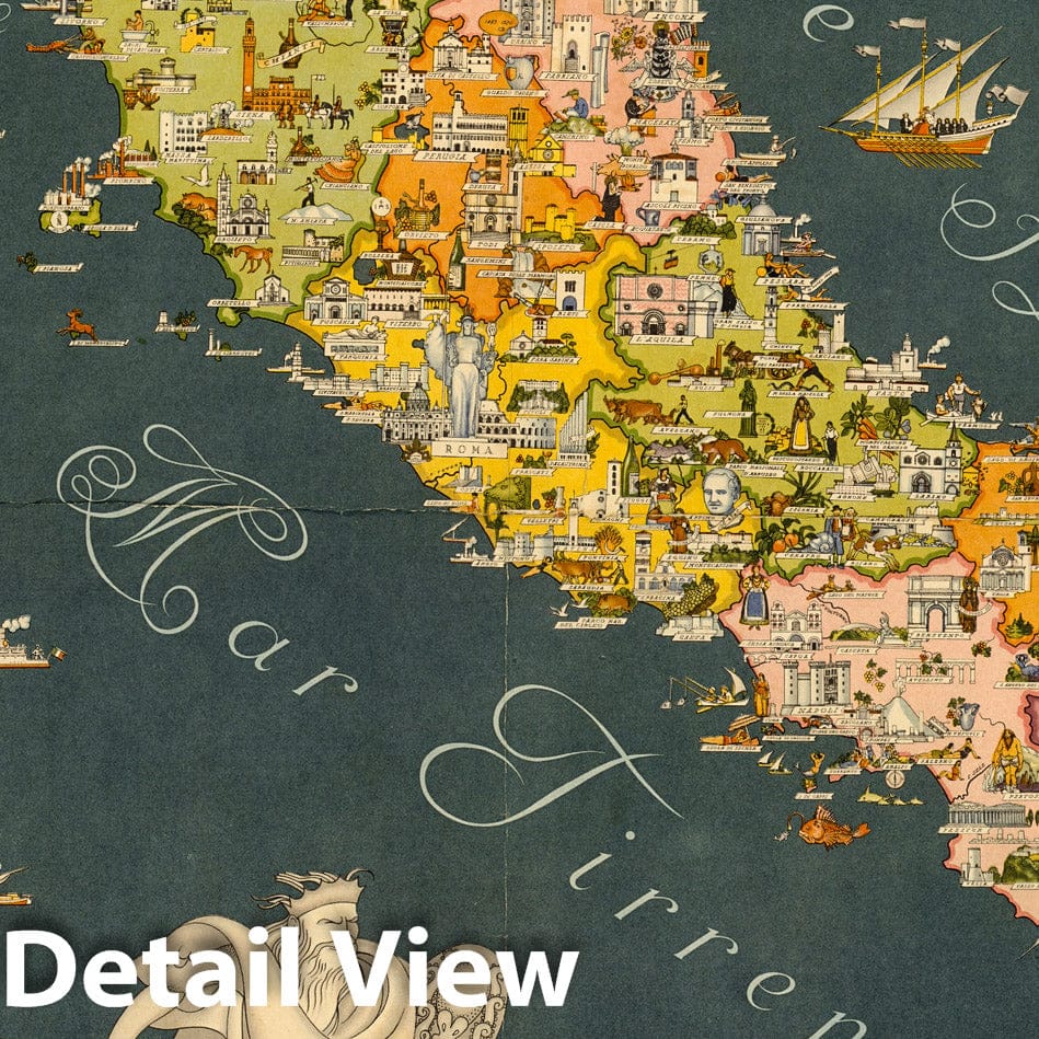 Historic Wall Map : Italy, Italia. 1938 , Vintage Wall Art