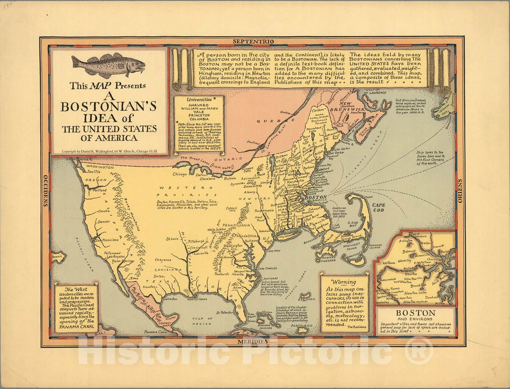 Historic Map - This map presents a Bostonian's idea of the United States of America, 1930, - Vintage Wall Art