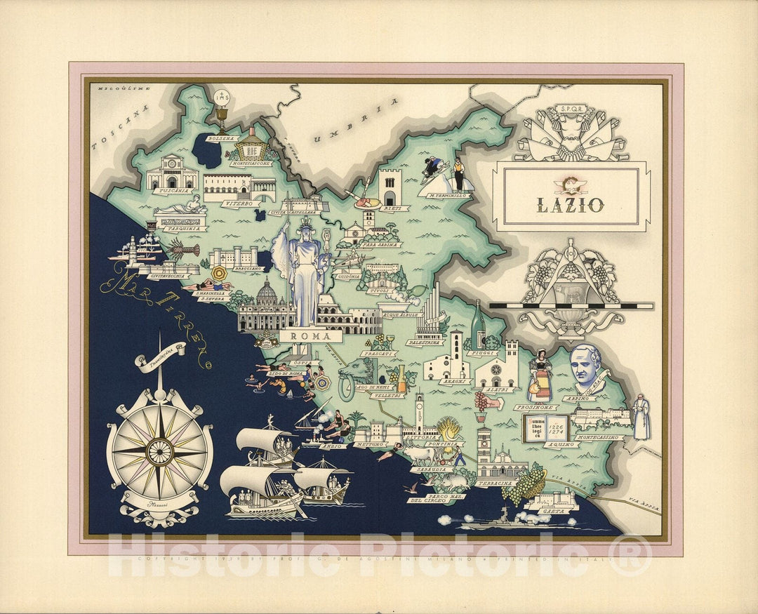 Historic Map : Italy, Guide Book, Lazio. 1939 , Vintage Wall Art