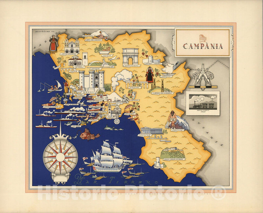 Historic Map : Italy, Guide Book, Campania. 1939 , Vintage Wall Art