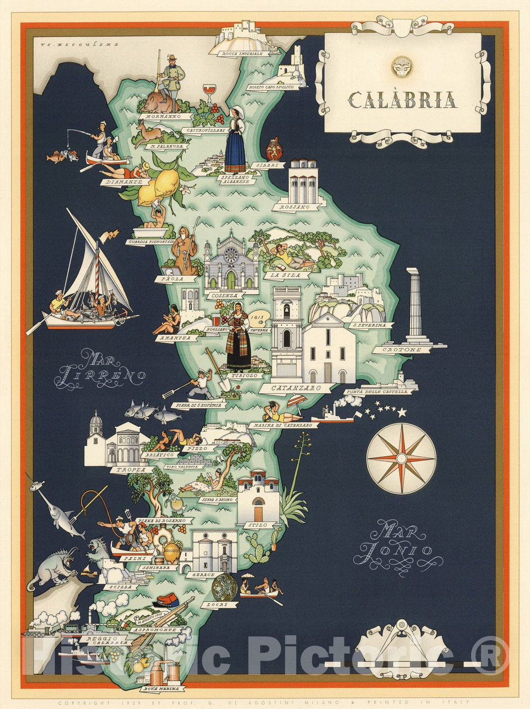 Historic Map : Italy, Guide Book, Calabria. 1939, , Vintage Wall Art