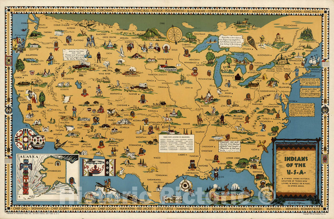 Historic Map : Indians of the U.S.A. 1944 - Vintage Wall Art