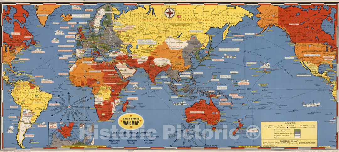 Historic Map : Dated Events War Map. 16th Edition, 1944 - Vintage Wall Art