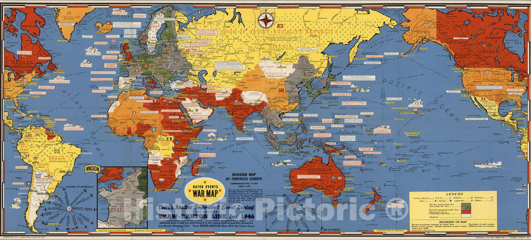 Historic Map : Dated Events War Map. 1944. 19th Edition. - Vintage Wall Art