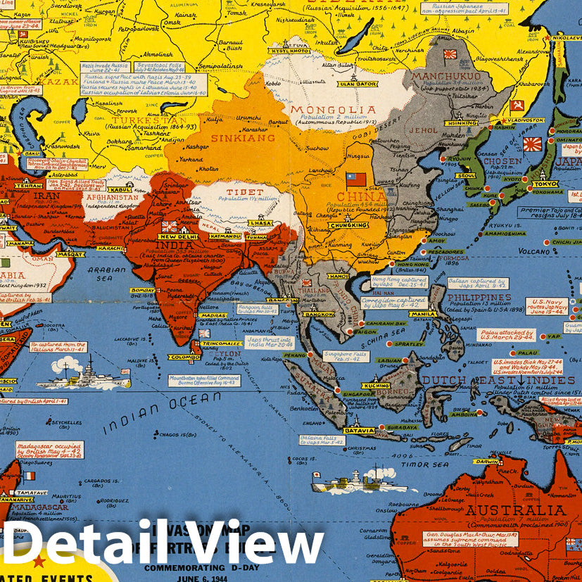 Historic Map : Dated Events War Map. 1944. 19th Edition. - Vintage Wall Art