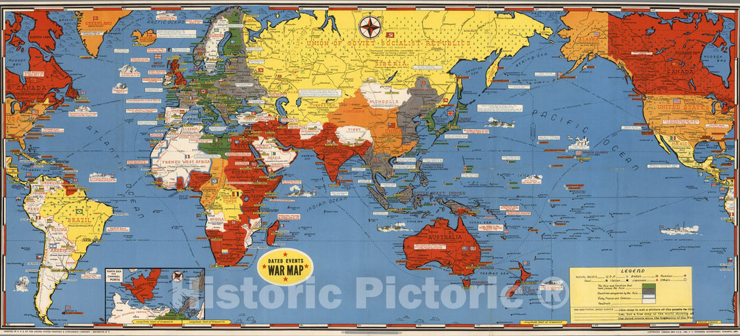 Historic Map : Dated Events War Map. 1942. - Vintage Wall Art