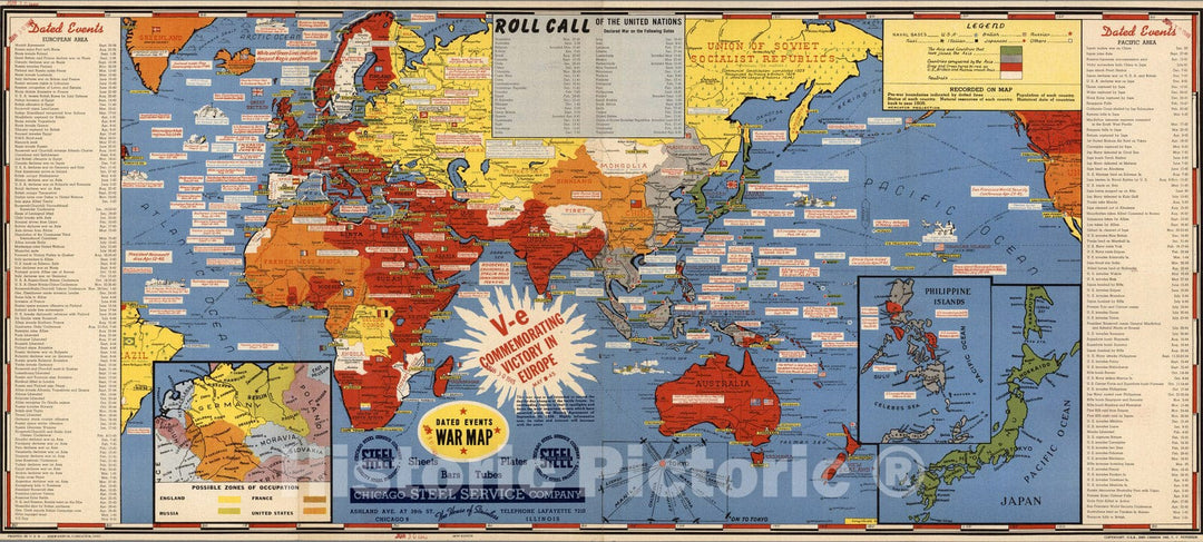 Historic Map : Dated Events War Map. 1945. 26th Edition. - Vintage Wall Art